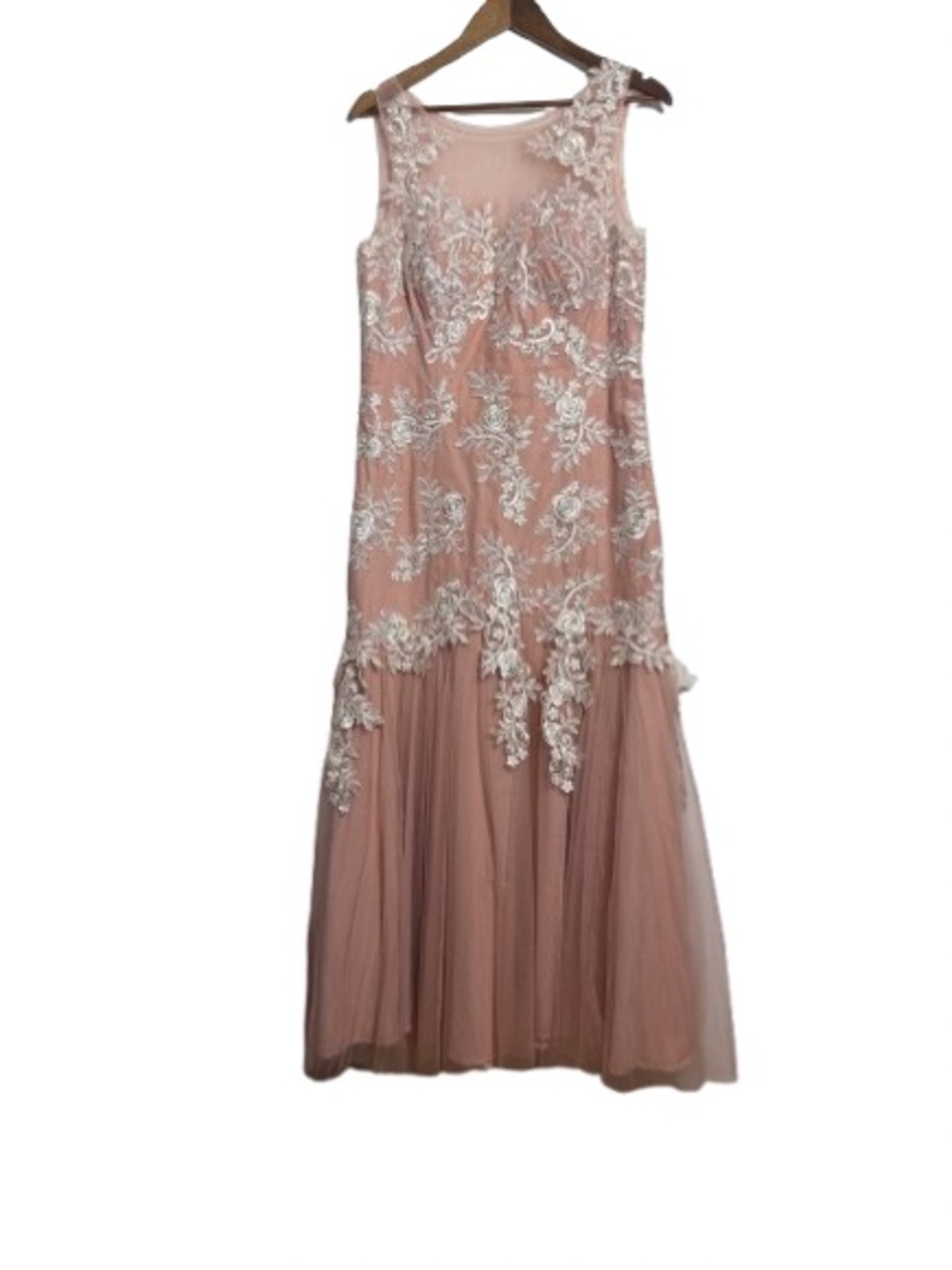 JJs House Blush Pink & White Floral Lace Embroidery Dress Gown With Tulle Skirt - Picture 2 of 12
